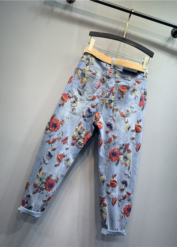 Classy Light Blue Patchwork Zippered Jeans Fall