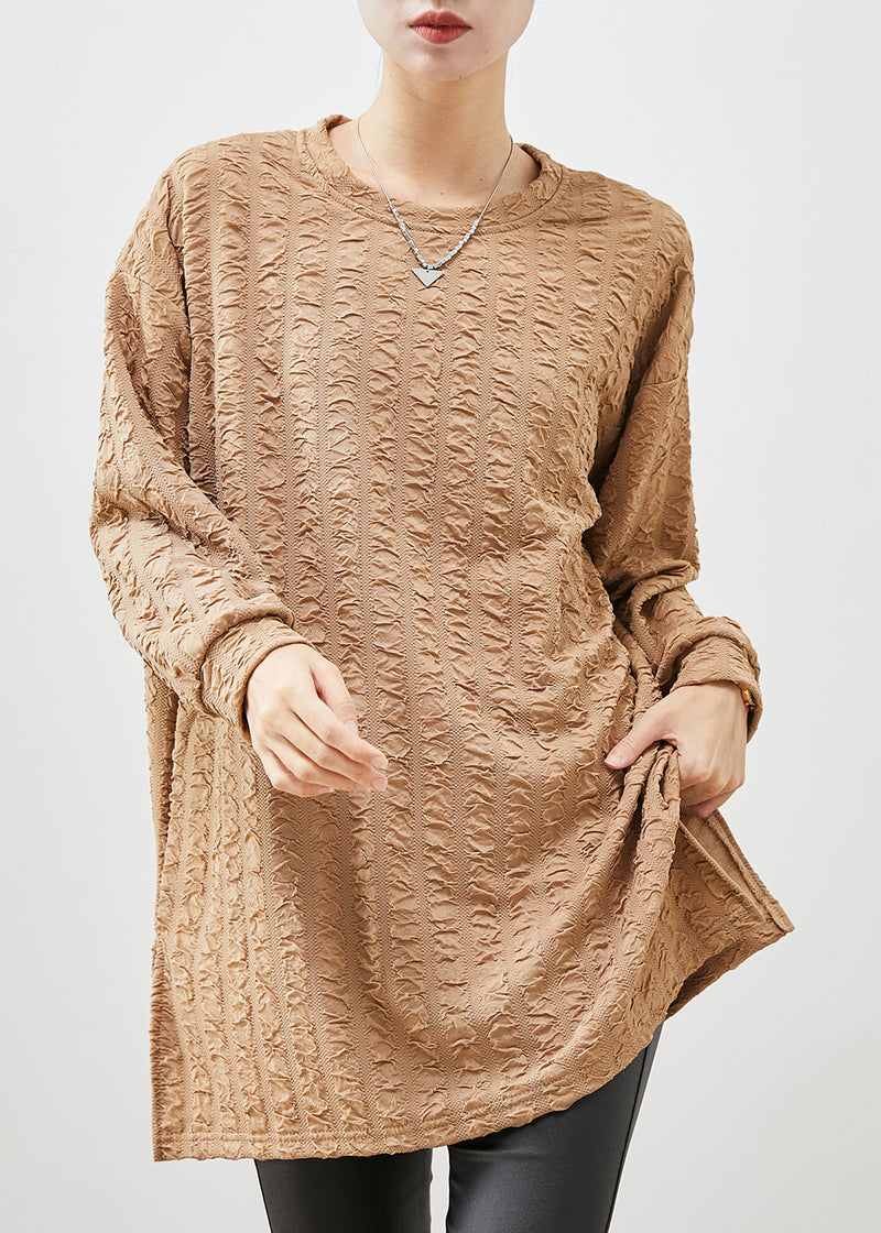 Khaki Oversized Jacquard Cotton Shirt Spring