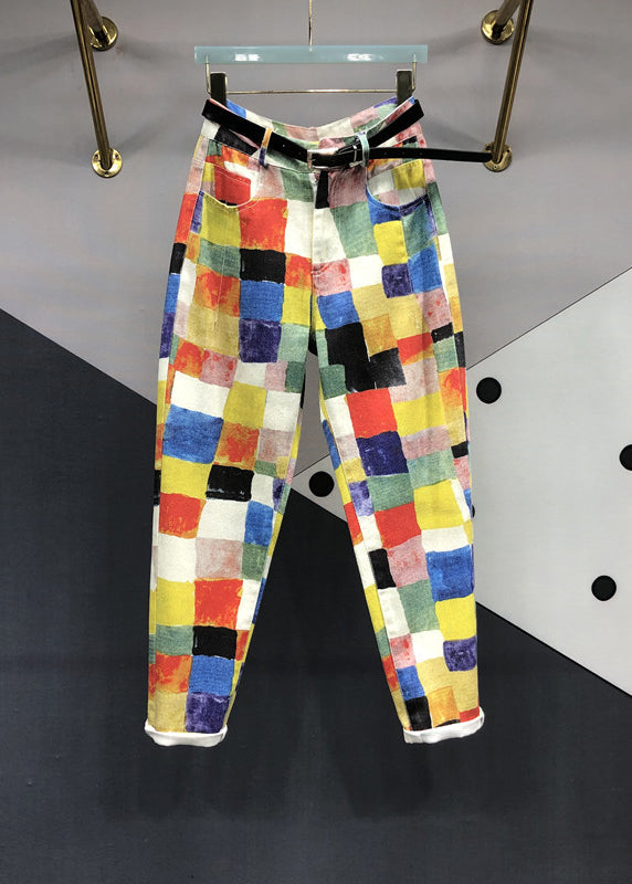 Style Dropsum Colours Pockets Patchwork Cotton Blend Pants Autumn