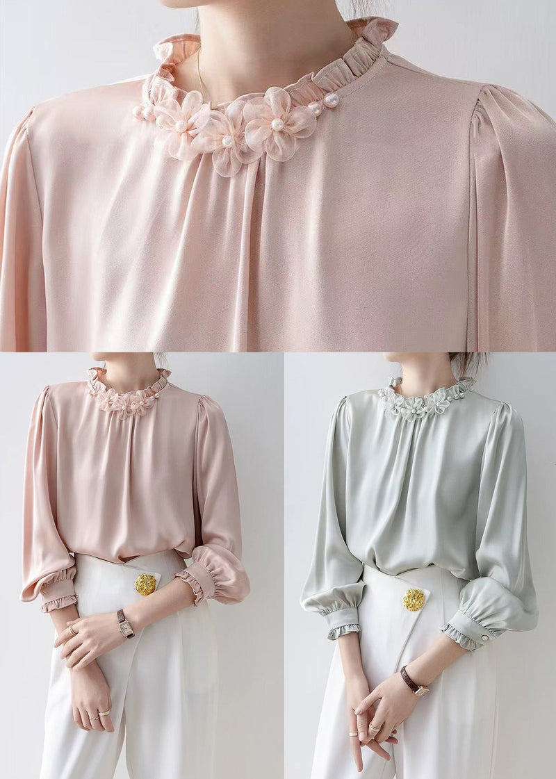 Unique Light Blue Ruffled Chiffon Shirts Spring