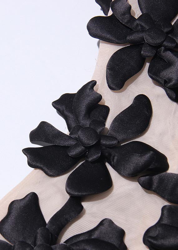 Black Decorated Tulle Tops Sleeveless