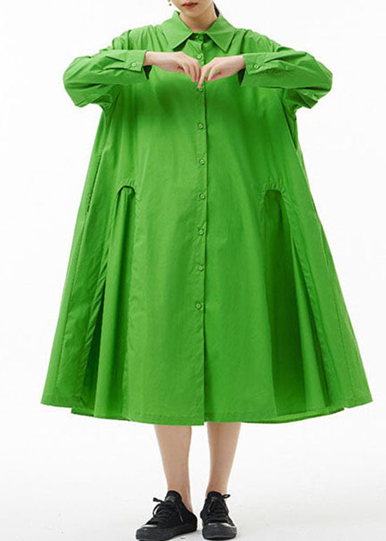 Boutique Green Peter Pan Collar Button Party Shirt Dress Spring