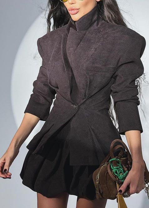 Black Silm Fit Cotton Coats and Skirts Two-piece Set Spring