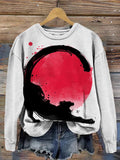 Cat Stretching in the Red Sun Art Cozy Sweatshirt elevenforest