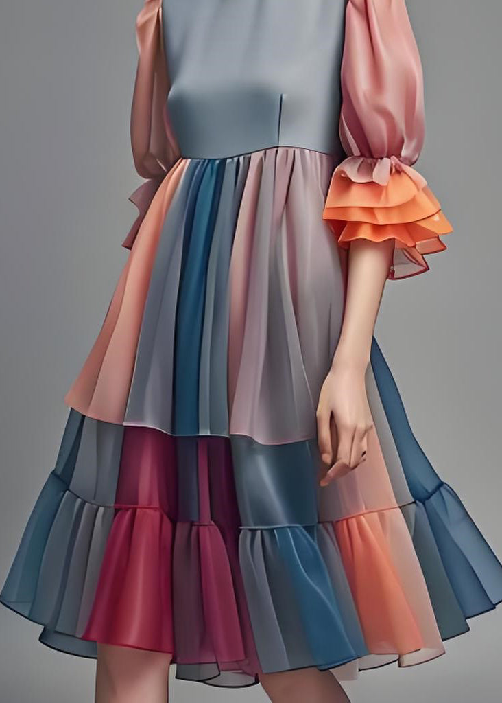 Colorblock Ruffled Patchwork Chiffon Dress Summer