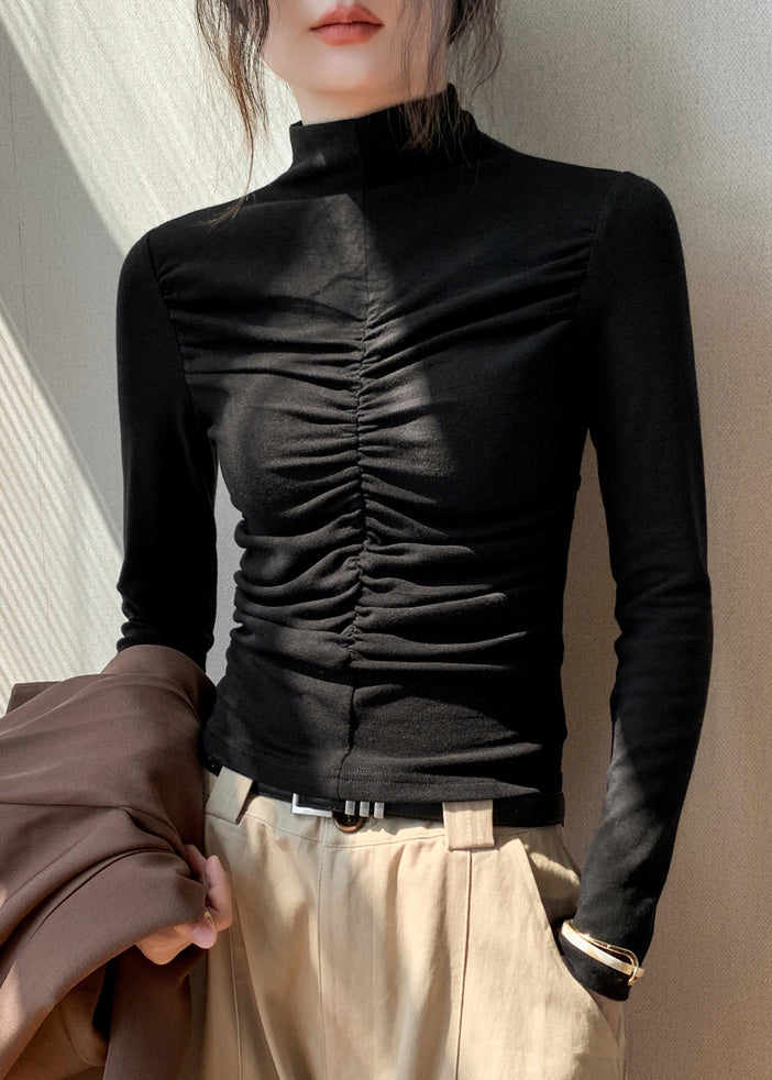 Black Turtleneck Patchwork Top Fall