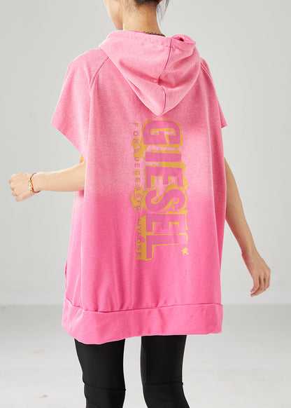 Pink Hooded Letter Pockets Cotton Sweatshirt Summer