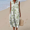 Comstylish Women's Retro Line Dog Art V-neck Dress