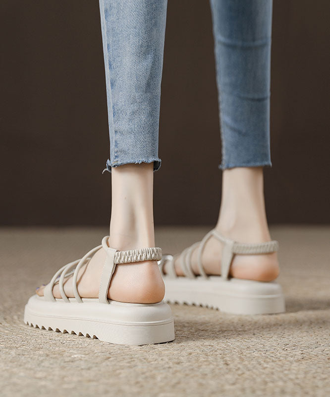 Splicing Platform Sandals Black Cowhide Leather Peep Toe
