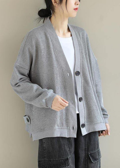 Light Gray Clothes Gifts V Neck Button Down Spring Jackets