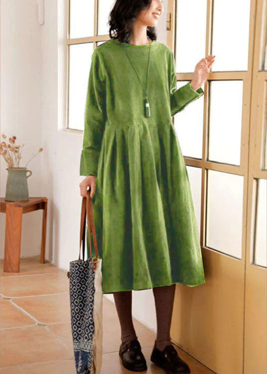 French Blue Corduroy Dress Pockets Button Patchwork Fall Dresses