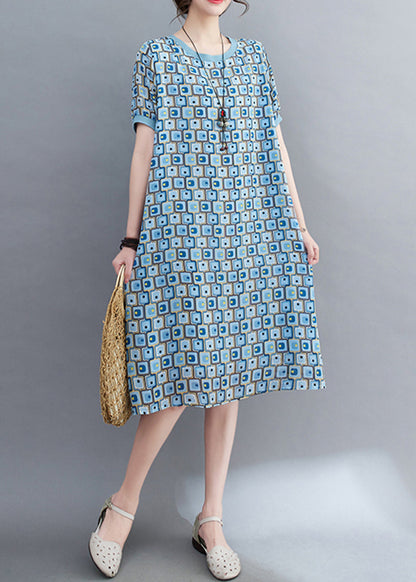 Light Blue Print Draping Chiffon Holiday Dress Summer