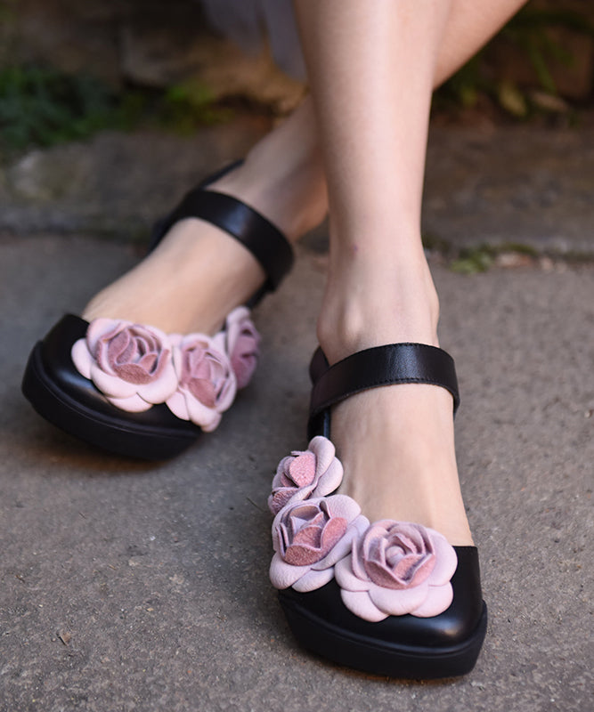 Black Cowhide Leather Splicing Best Sandals
