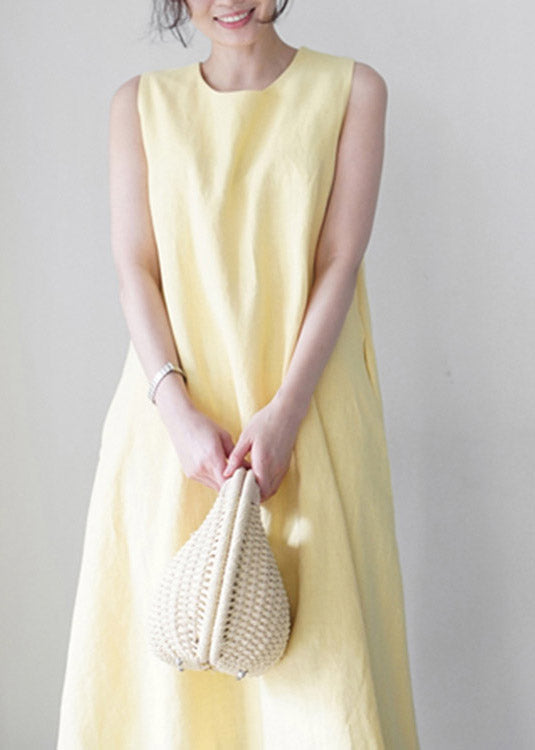 Yellow O-neck Long Slip Dresses Summer