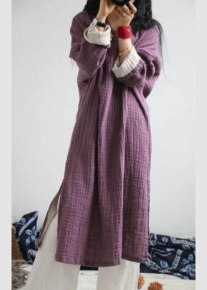 French Purple Dress Side Open Spring Dress