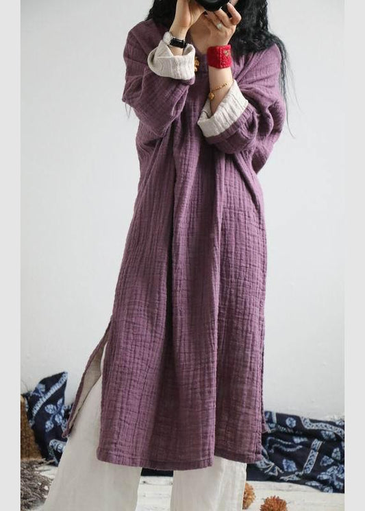 French Purple Dress Side Open Spring Dress