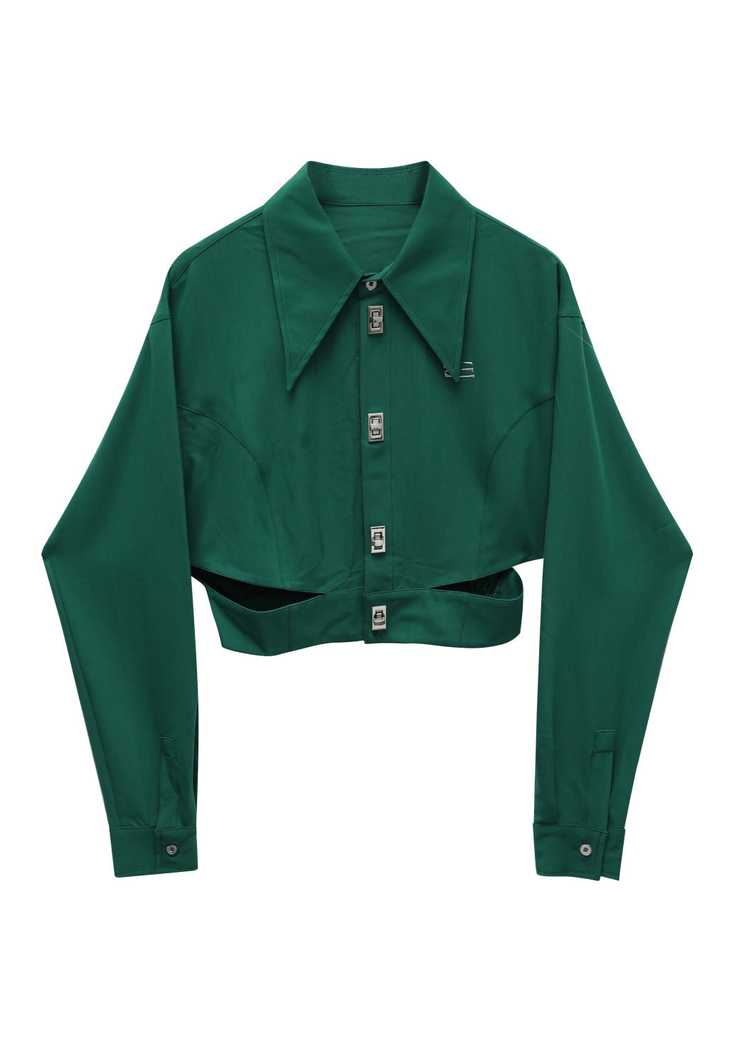Blackish Green Peter Pan Collar Button Tops Long Sleeve
