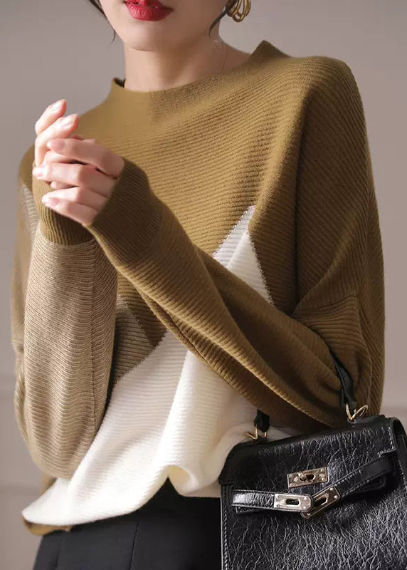 O-neck Patchwork Thick Woolen Knitted Sweaters Long Sleeve
