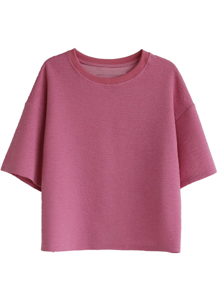 Rose O-neck Wrinkled Cotton Tanks Short Sleeve