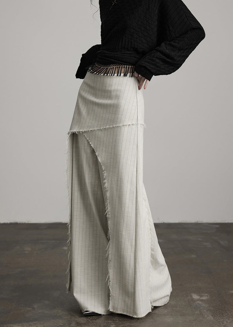 Original Design Apricot Asymmetrical Striped Cotton Pants Skirts Spring