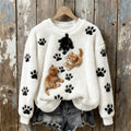Comstylish Lovely Cats Paw Prints Embroidered Cozy Plush Sweatshirt