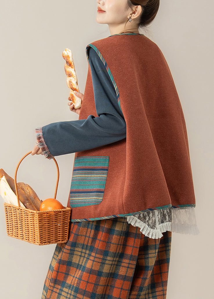 Red Striped Pockets Button Waistcoat and Top Two Piece Set Spring
