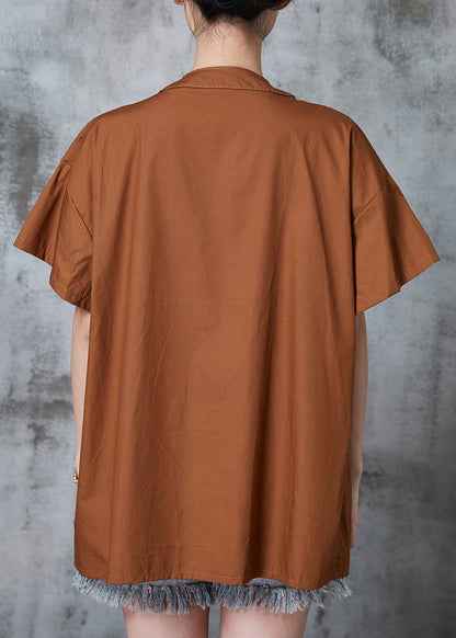 Unique Caramel Asymmetrical Oversized Cotton Shirt Tops Summer
