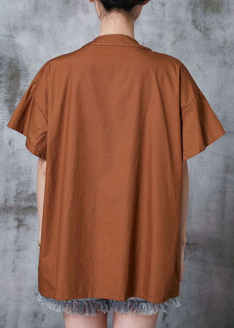Unique Caramel Asymmetrical Oversized Cotton Shirt Tops Summer