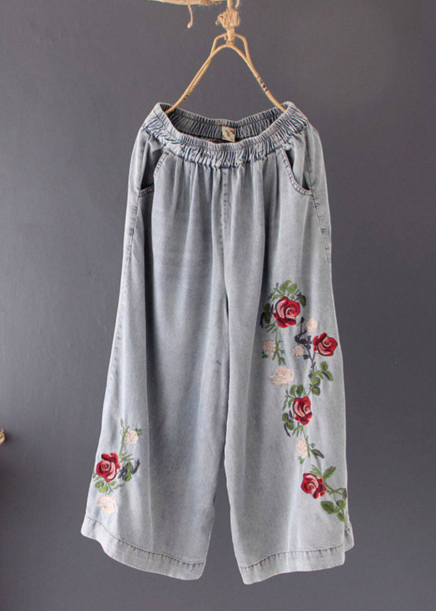 Grey Pockets Patchwork Draping Wide Leg Jeans