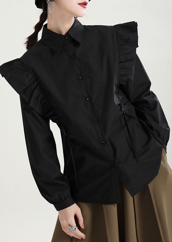 Boutique Black Butterfly Sleeve Button Peter Pan Collar Shirt