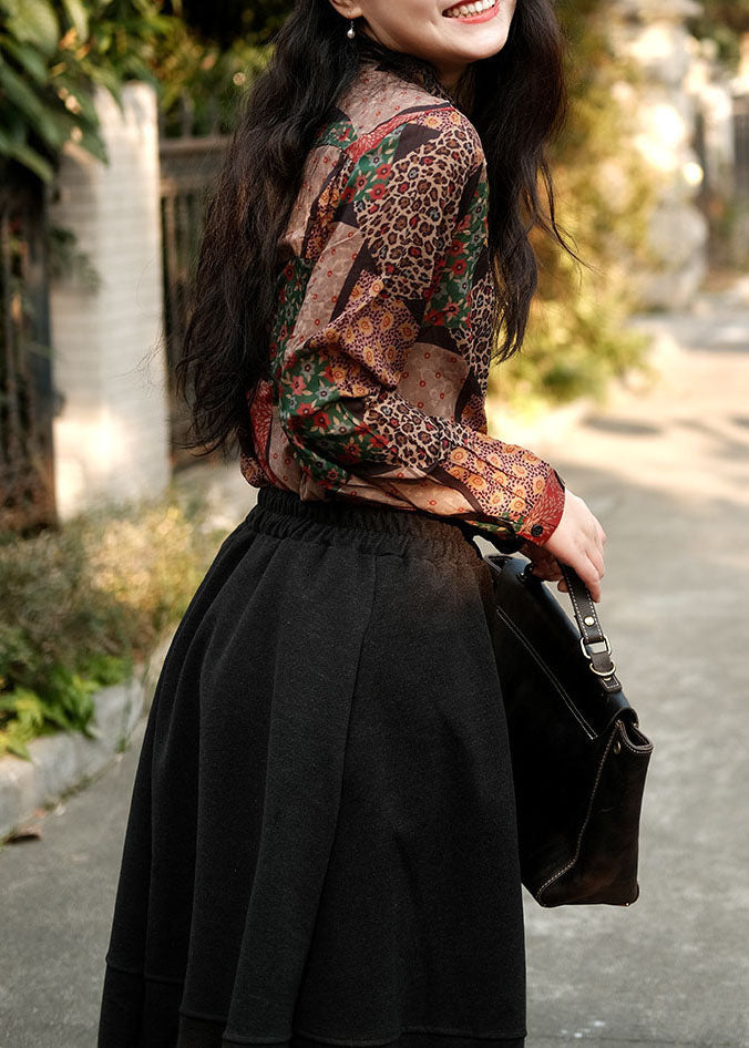 Coffee Peter Pan Collar Print Linen Shirts Spring