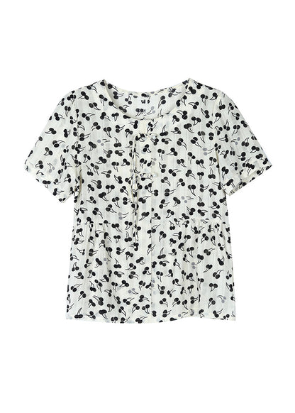 O-neck Tasseled Print Chiffon Blouses Summer