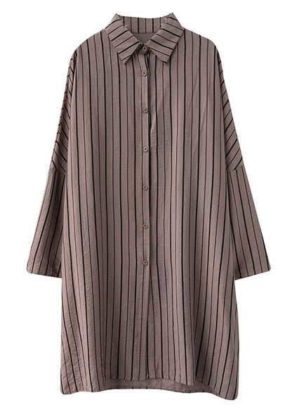 Khaki Peterpan Collar Button Striped Fall Long Sleeve Top