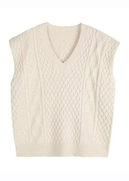 Apricot V Neck Cozy Cable Cotton Knit Cardigans Sleeveless