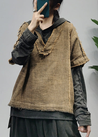 Yellow Patchwork Linen Tanks Short Sleeve