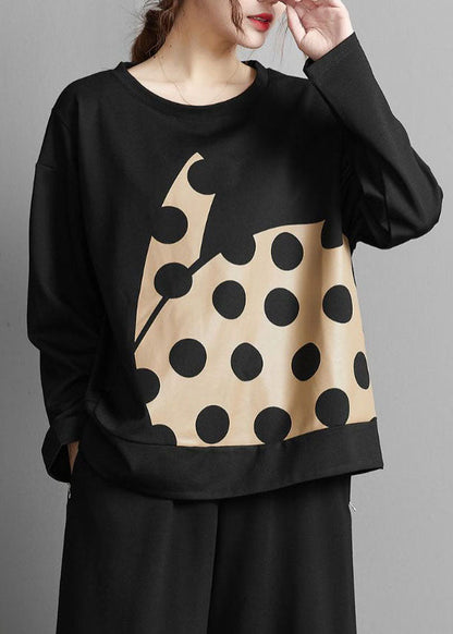 Black Print Dot Cotton Top Spring