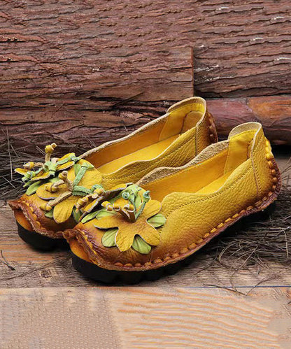 Retro Splicing Flats Yellow Faux Leather Soofairy Shoes-20251