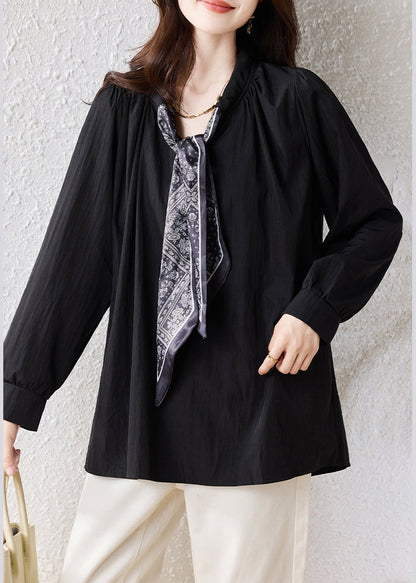 Black Oversized Scarf Cotton Blouse Top Fall