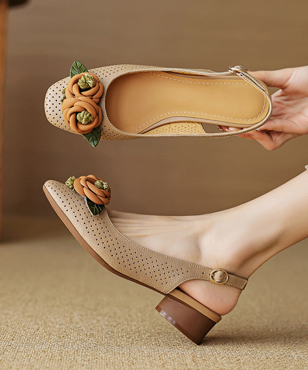 Beige Chunky Sheepskin Classy Splicing Sandals Hollow Out