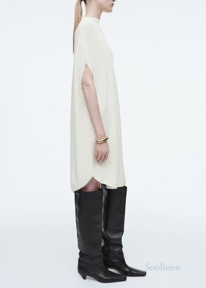 White Oversized Knit Dresses Batwing Sleeve