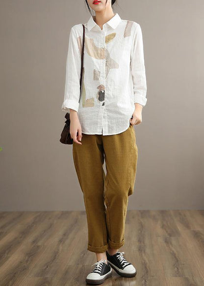 Simple Lapel Cinched Spring Clothes Khaki Print Top