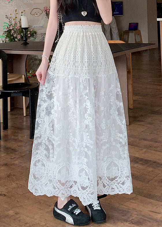 White Lace Hollow Out Tulle Skirt Summer