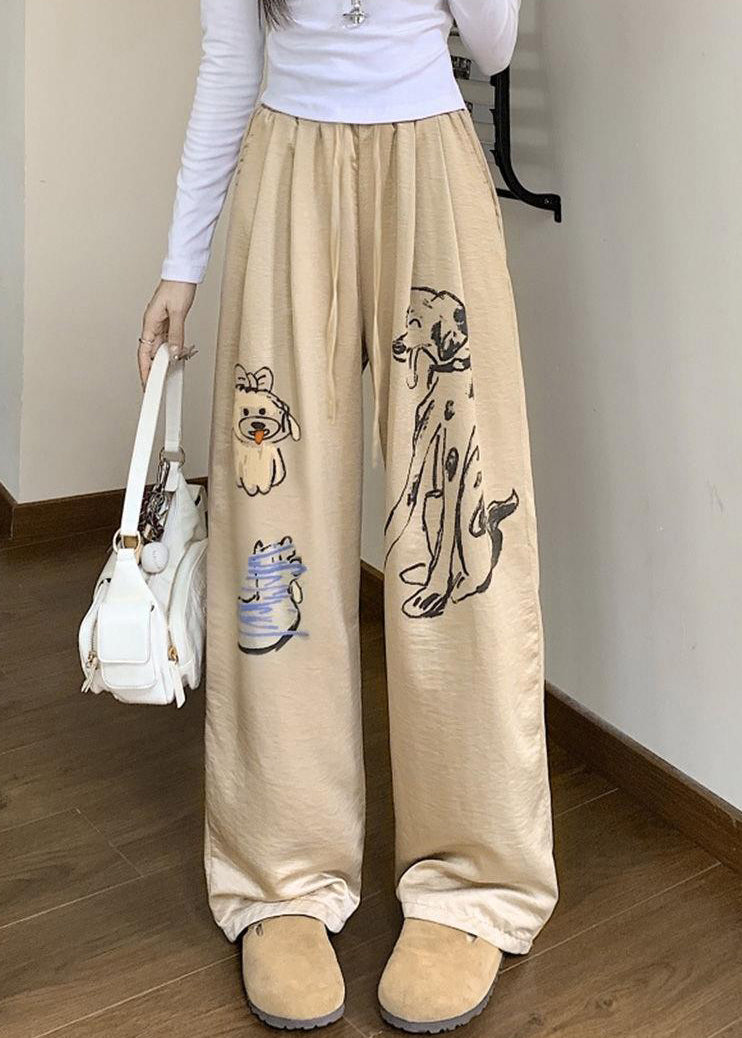 White Pockets Graffiti Print Cotton Pants Fall