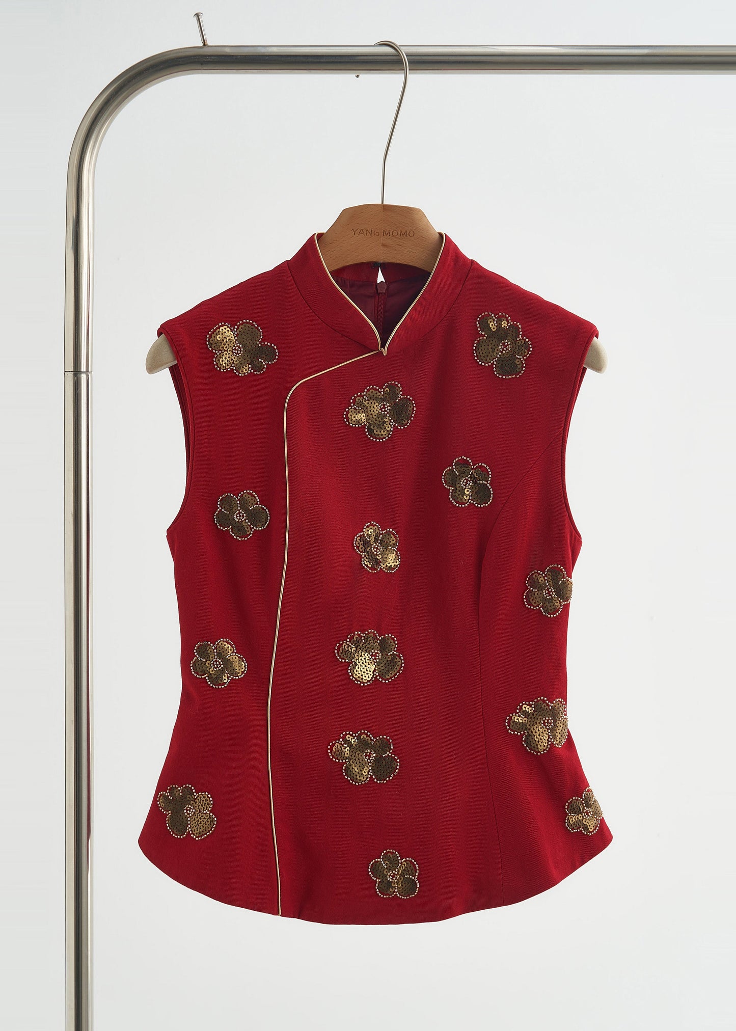 Handmade Mulberry Mandarin Collar Sequins Flower Cotton Vests Fall