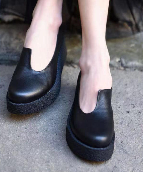 Splicing Platform Heels Blackish Green Cowhide Leather