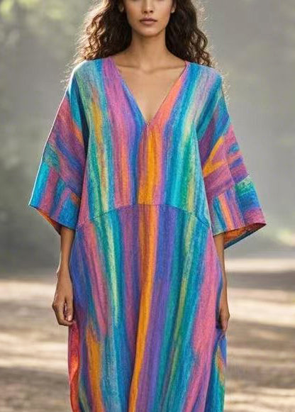 Rainbow Oversized Tie Dye Cotton Maxi Dresses Summer