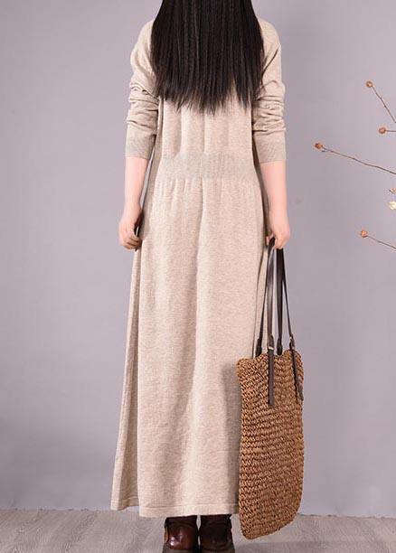 Simple Beige Quilting Clothes V Neck Asymmetric Spring Dress