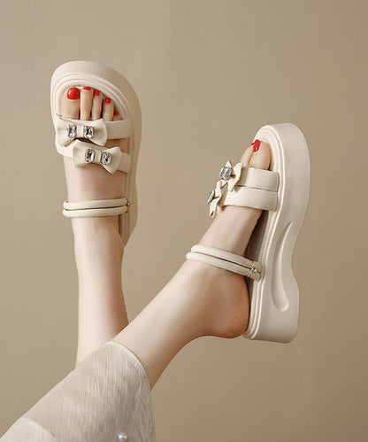 Bow Zircon Splicing Platform Black Faux Leather Slide Sandals
