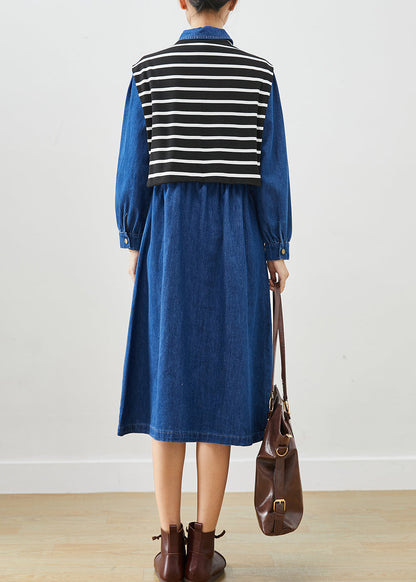 Blue Cinched Give Shawl Denim Long Dress Fall