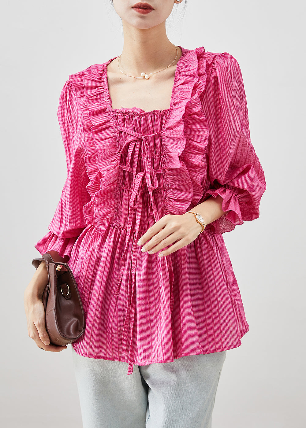 Rose Square Collar Ruffled Cotton Shirt Tops Fall
